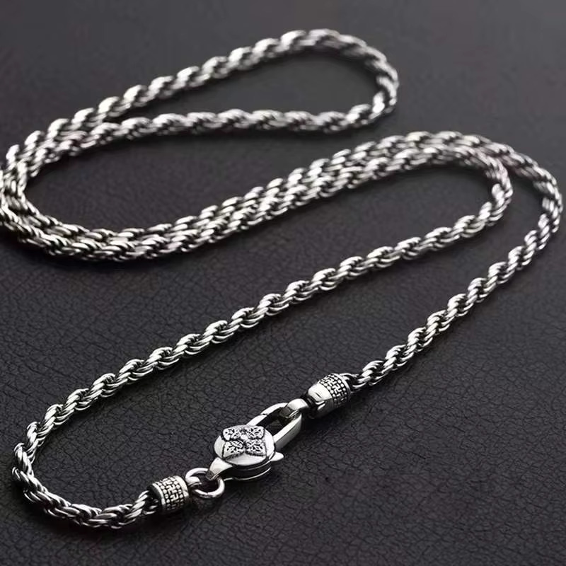 Metal Hemp Rope Necklace Personalized Retro Vra Sier Chain Men Trendy