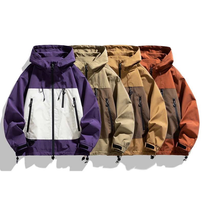 Couple Jackets Autumn Fashion Stitching Color Casual Men Trend Outdoor Windproof Waterproof Woman Coats Hooded High Quality Tops 250210