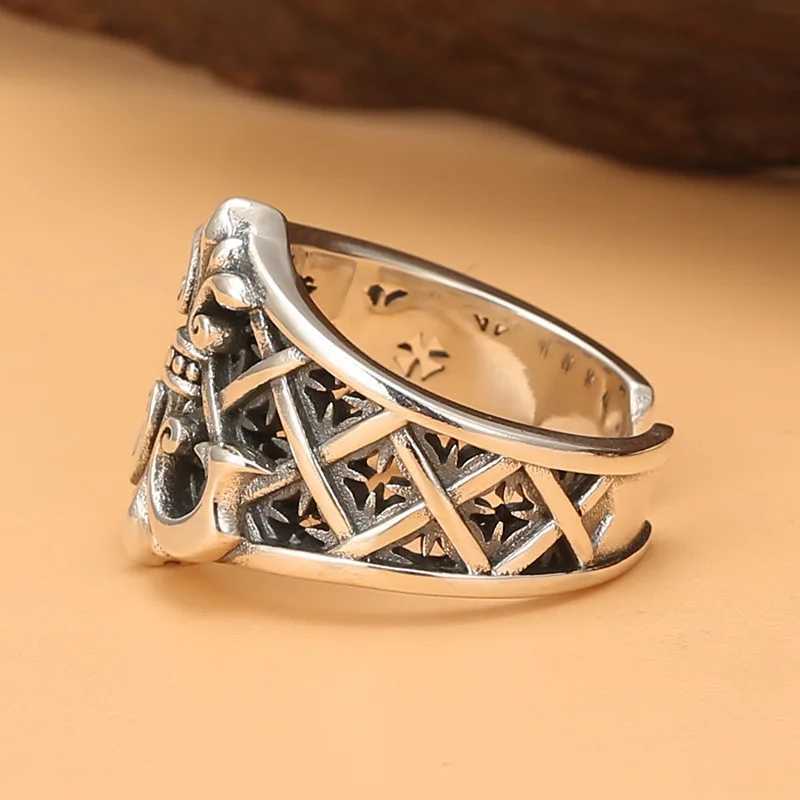 Mens Vintage Opening Punk Wind Anchor Personality Mechanical Hip Hop Trend Thai Silver Single RingXJ250219
