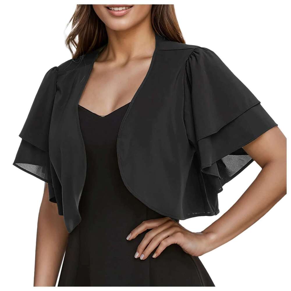 Europe The United States Spring And Summer New Women's Blouse Solid Color Short Sleeve Cardigan Thin Chiffon Shawl W
