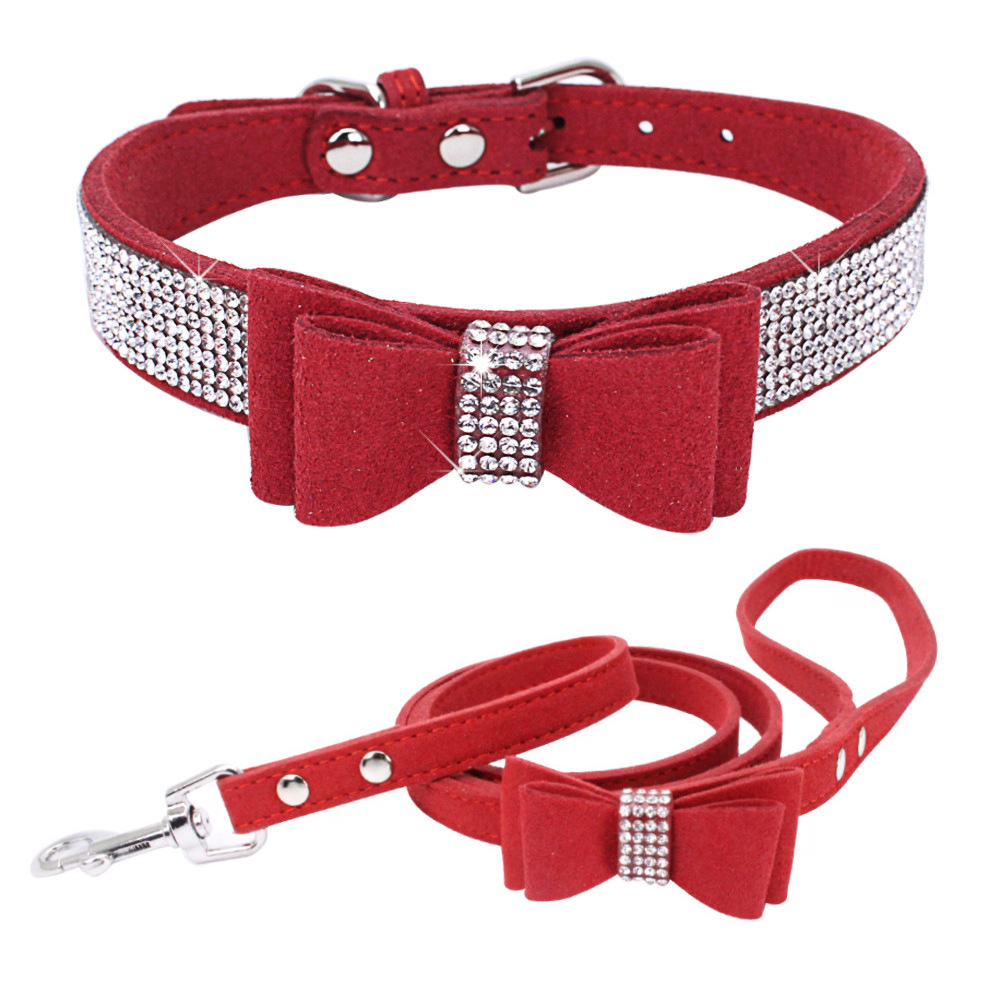 Small Dog Collars for Female Dogs, Cute Bling Rhinestone Crystal with Bow Tie Glitter Diamond Bowtie Puppy Collars for Small Medium Large Pet Girls Do