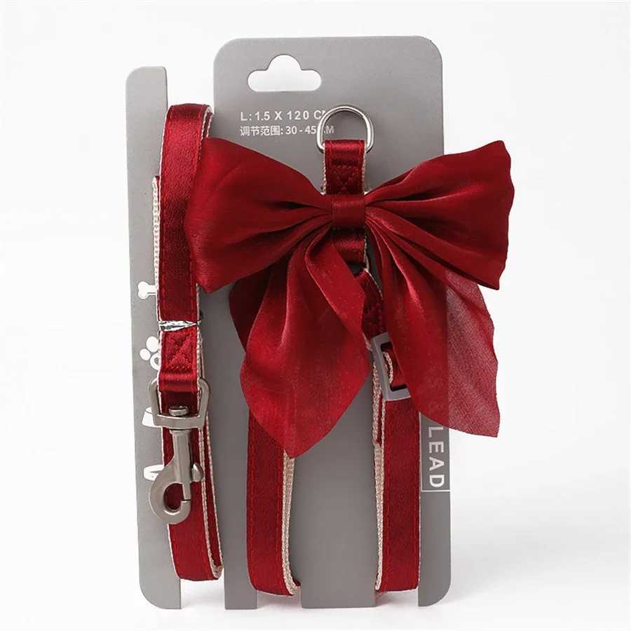 Dog Strap Leather Evening Dress Bow Neck Set Adjustable Cute Dog Strap Suitable for Small and Medium Pet Cat Collar Leather OutdXJ250218
