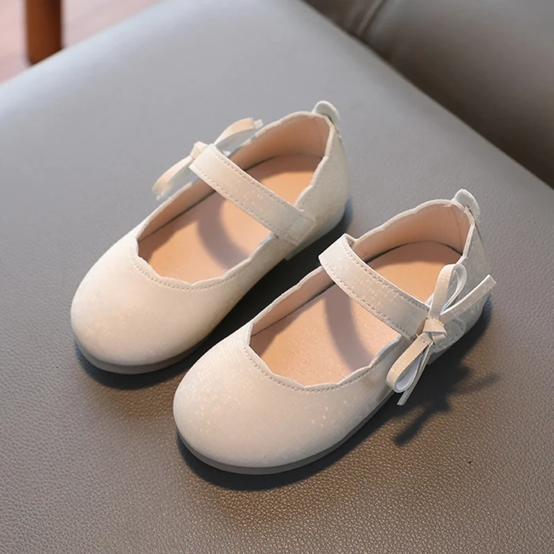 Baby Girls British Style Bowknot Leather Shoes Children Girls Non-Slip Soft Bottom Shoes Flat Shoes 250219