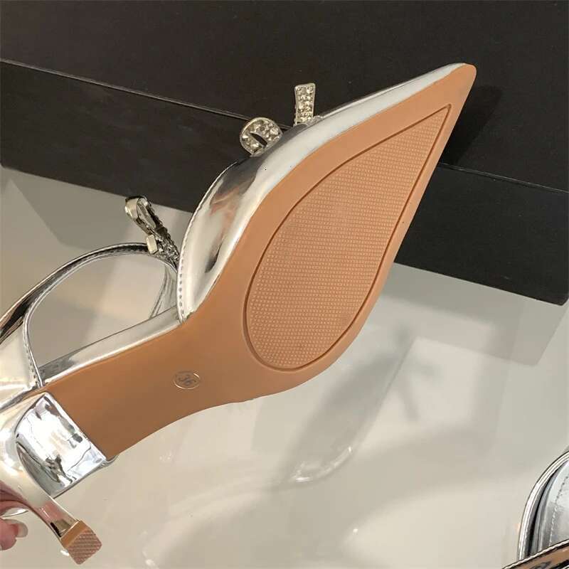 Sexy Design Crystal Butterfly-knot Pointed Toe Women Pumps Mule Shoes Fashion Buckle Strap High Heels Autumn Sandals