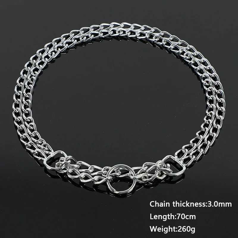 35-70cm Dog Collar Metal Adjustable Double Row Telescopic Chain Triple Ring Explosion-Proof Punch Collar Dog Training Supplies W250219
