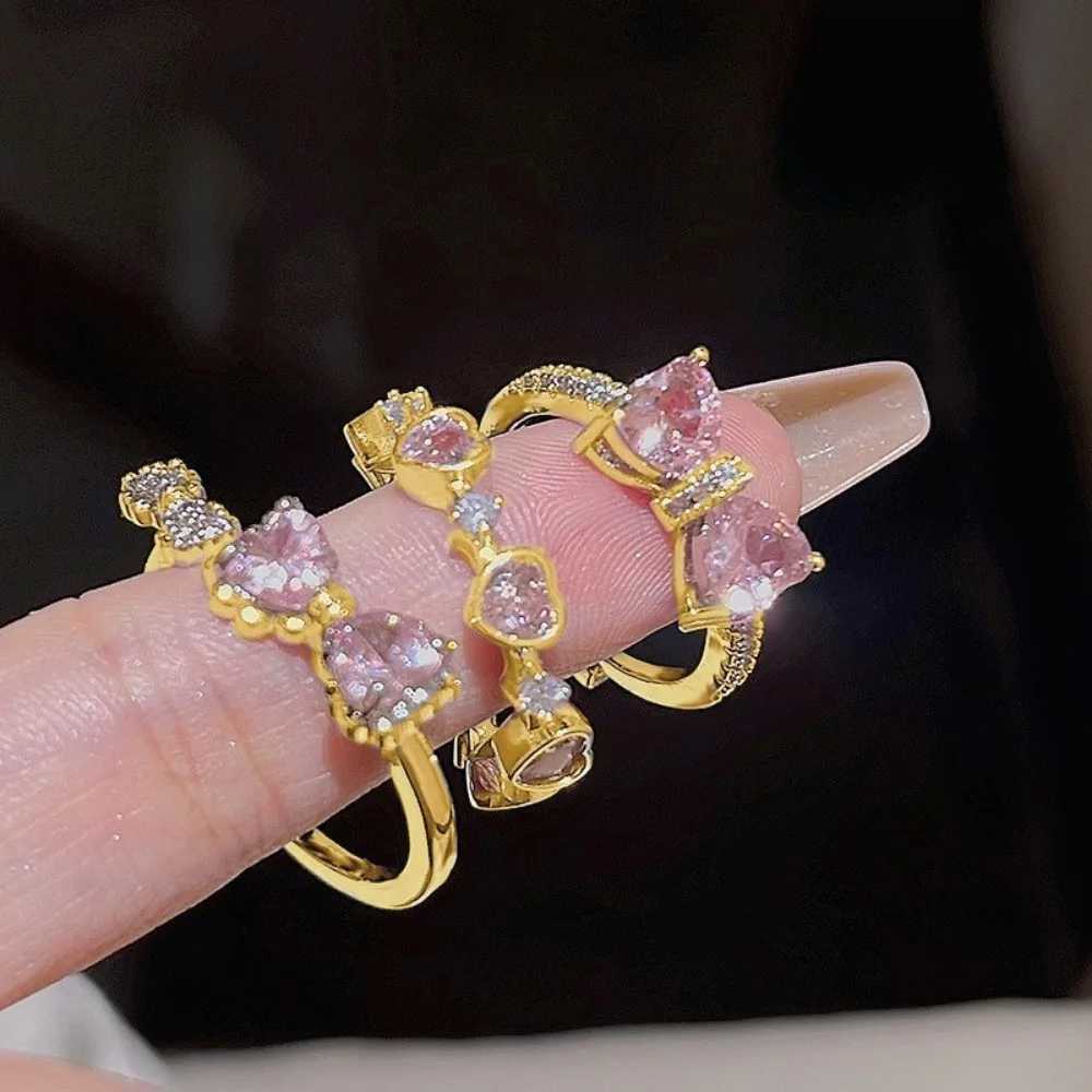Fashion Zircon Opening Finger Ring Y2K Pink Crystal Irregular Heart Rings for Women Sweet Girls New Kpop Party Jewelry GiftsXJ250219