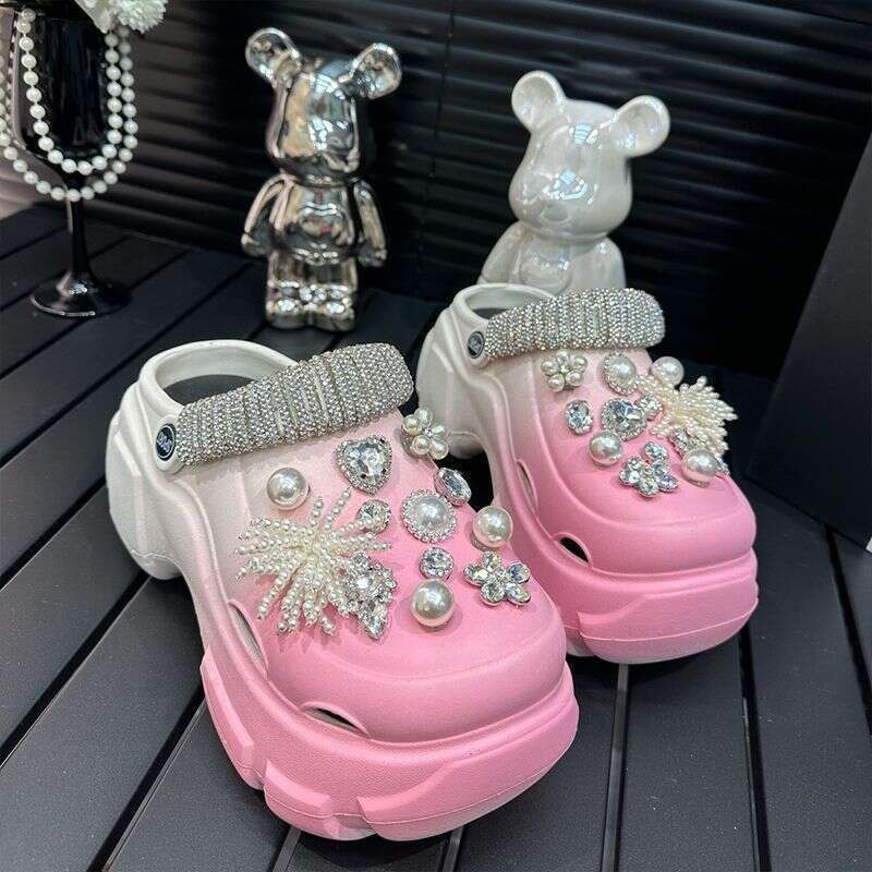 Advanced fashionable outerwear with thick sole and increased height, beach sandals for women, summer rhie fairy style toe hole shoes