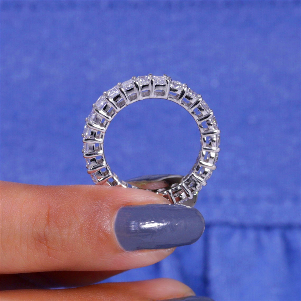 Jewelry18K Solid White Gold Full Eternity Band Lab Grown Diamond Band Half 3.0mm Round Half 4*3mm Emerald Stackable Band HPHT CVD Real Gold Women Wedd