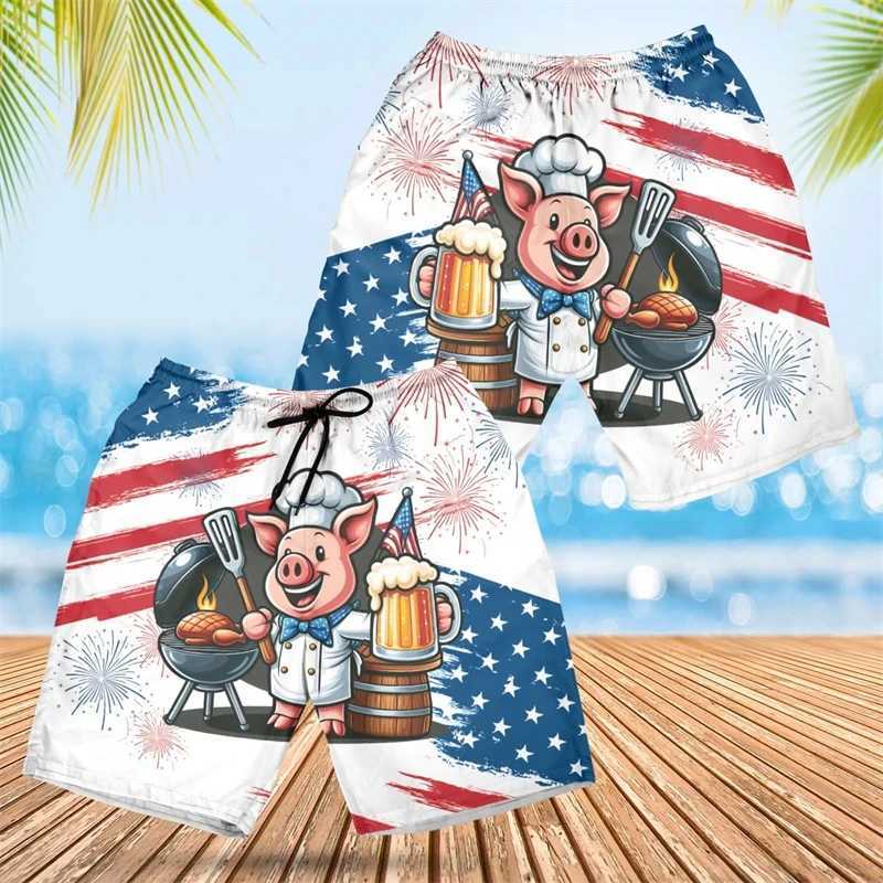 Kawaii cartoon pig shaped shorts mens clothing funny design beach shorts Hawaiian swimming luggage women Aloha Trousers 2024 W250219