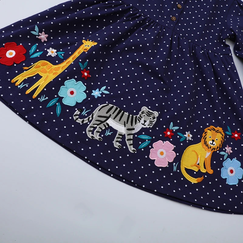 Little maven Kids Clothes Autumn Spring Baby Girls Childrens Clothing Embroidered Cartoon Animals Casual Dress Cotton 250219