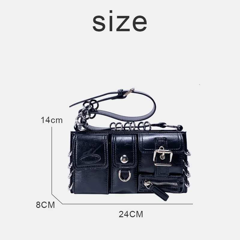 Moto & Biker Box Bag For Women Designer Handbag Purse 2024 New In PU Inlaid Metal Ring Multiple Pockets Underarm Shoulder