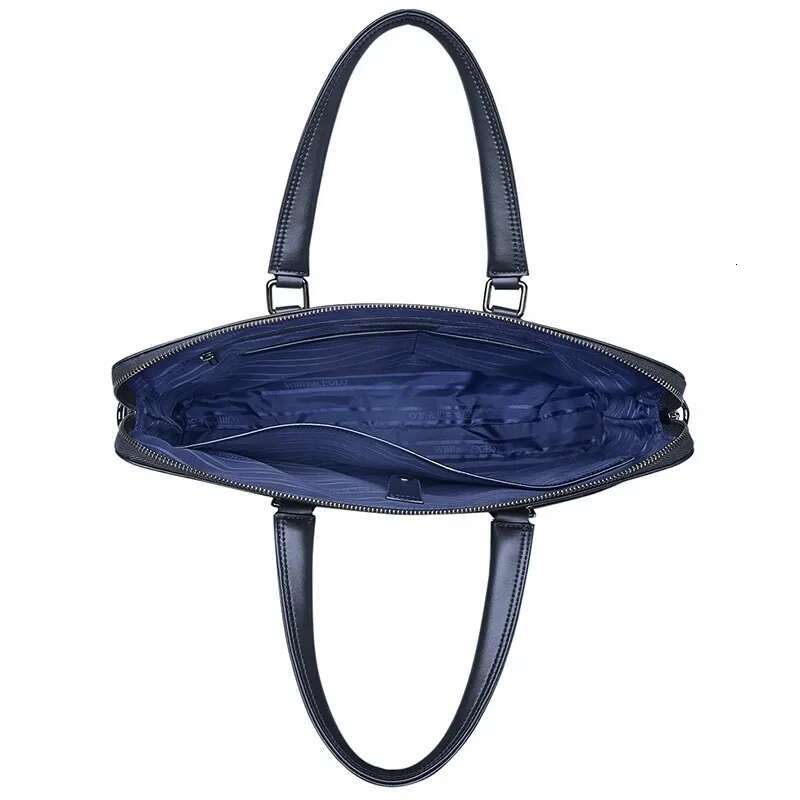 Men's Briefcase Leather Document Bun Top Layer Cowhide 15 Inch Computer Bag Elegant Business Handbag
