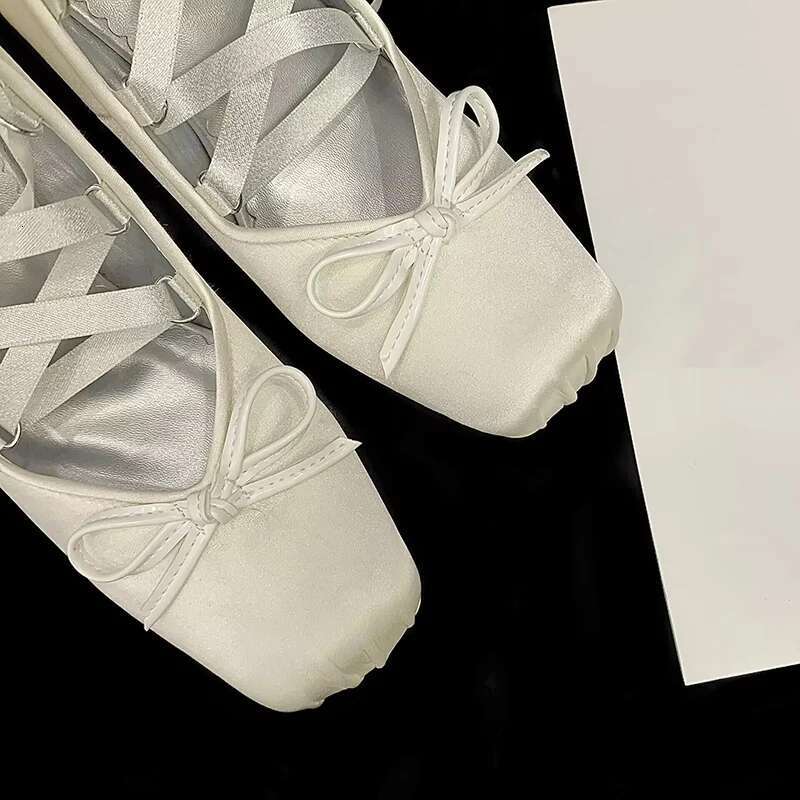 Fashion bowknot high heel ballet lace up square toe women pumps