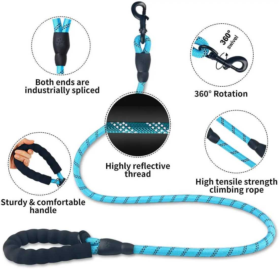 Pet Leash Reflective Strong Dog Leash 1.5M Long with Comfortable Padded Handle Heavy Duty Training Durable Nylon Rope LeashesXJ250218