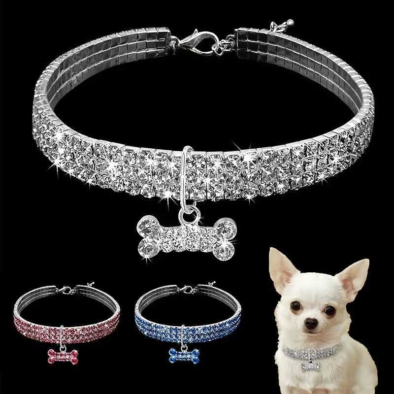 Bling Bone Pet Collar-Adjustable Necklace for Small Dogs and Cats-Cute and Fancy Accessory for Puppies-Adds Style and Glamour W250219