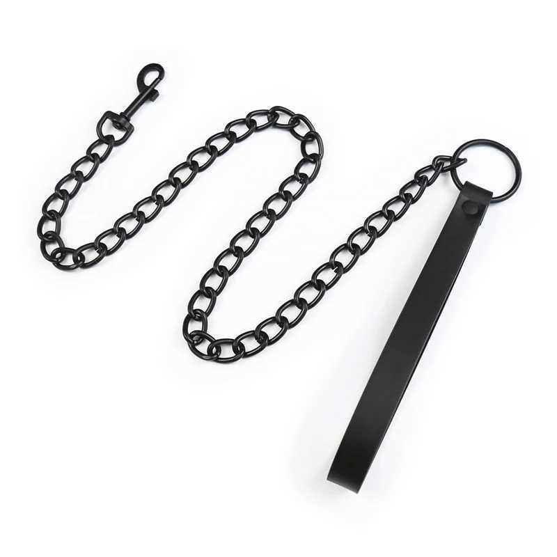 Leather Handle Chain Dog Durable Metal Chew Proof Dog Training Leash 115cm Heavy Duty Anti-bite Dog Giant Chain Leash withXJ250218