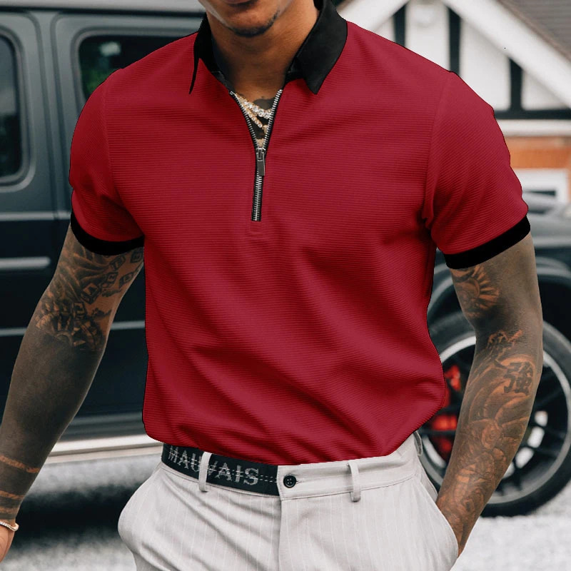 Summer Solid Color Casual Gentlemen Polo Shirt Short Sleeve Loose Business Tshirts Man Zipper All Match Top Male Fashion Clothes 250219