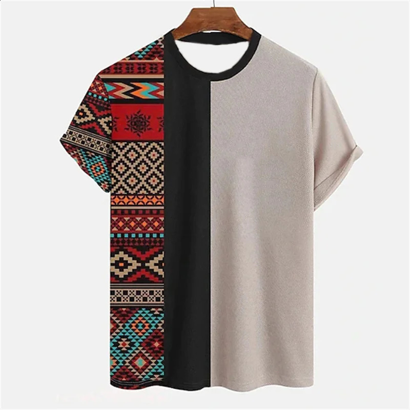 Tribal Ethnic Pattern TShirt For Men Colorful Splicing 3D Printed Tees Summer Casual ONeck Tops Short Sleeves Loose T Shirts 250217