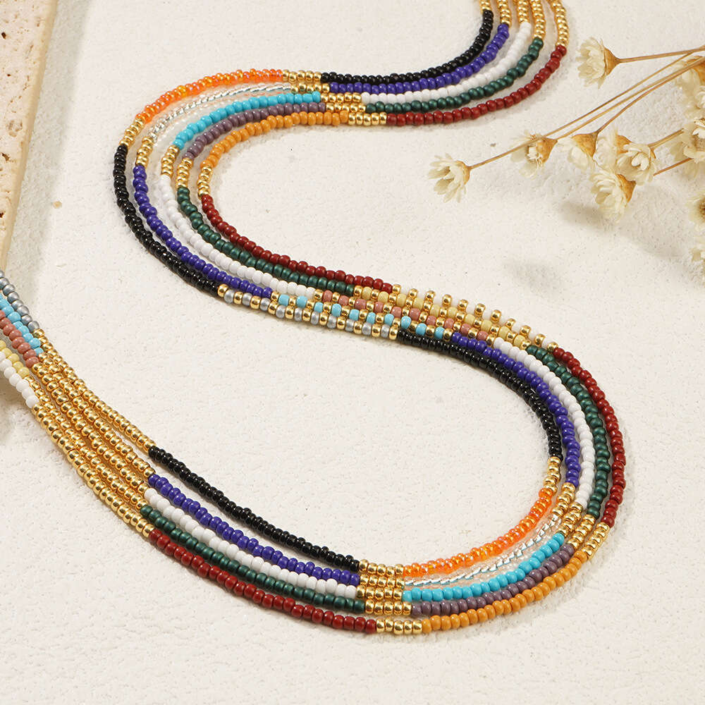 Portia Asian style contrasting color rice bead splicing short women's necklace accessory
