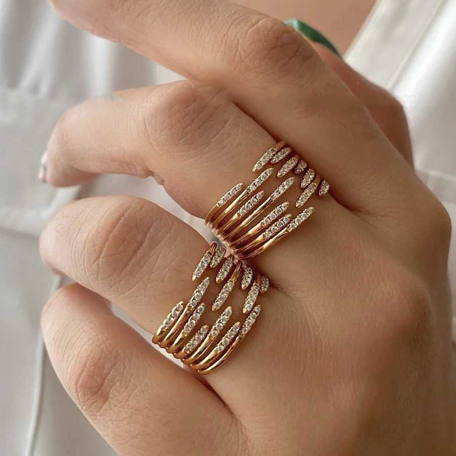 Zircon Double Crossed Shape Rings For Women Gold Plated Stainless Steel Cross Ring Luxury Wedding Couple Rings Aesthetic JewerlyXJ250219