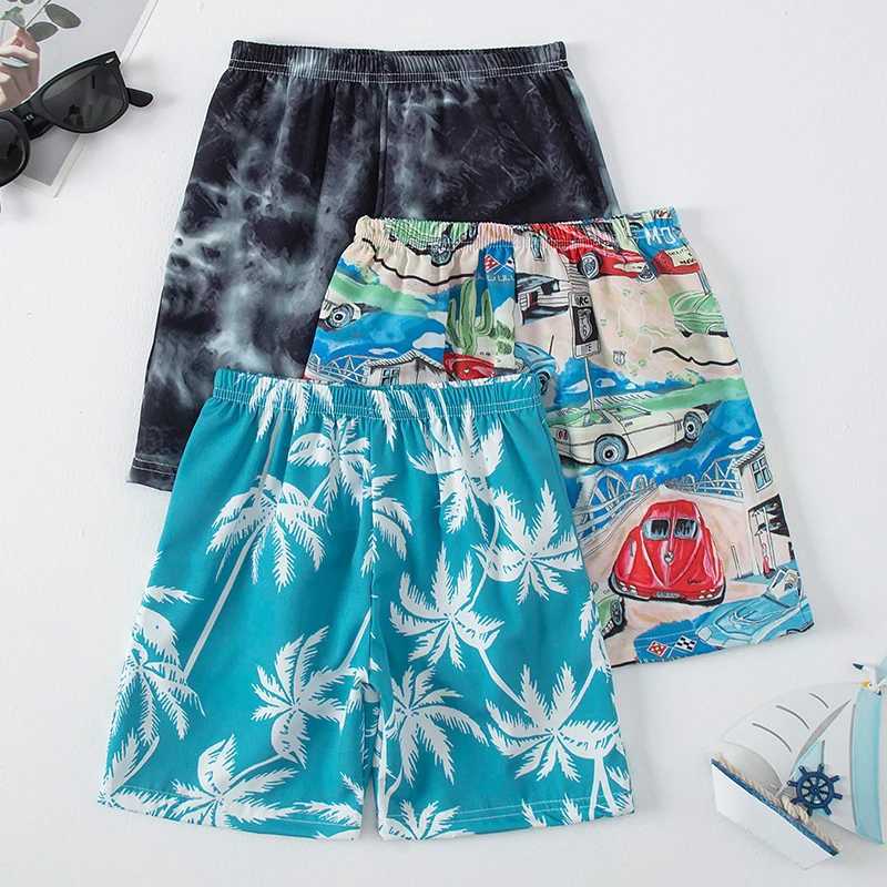 Men's Shorts 3 Pcs Summer Childrens Multi-color Combination Beach Shorts Boys And Girls Leisure Palm Tree 5 Pants Joker Elastic Waist Pants z2502