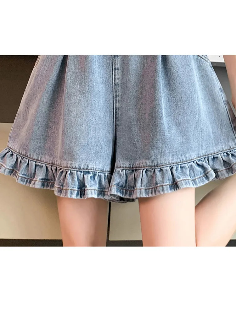 M6XL Plus Size Denim Shorts Women 2024 Summer Korean Fashion Ruffles All Match High Waist Short Pants Jeans Female 250214