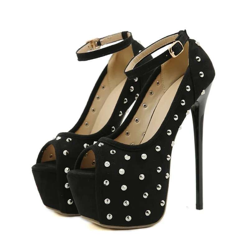 Elegant Super Thin High Heels Women Sandals Design Style Rivet Platform Peep Toe Buckle Strap Nightclub Party Shoes