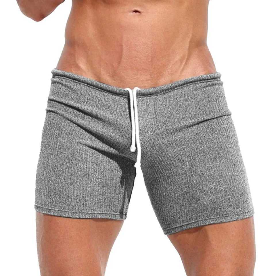 Men's Shorts Mens Sexy Drawstring Ribbed Sleepwear Shorts Outdoor Sports Jogging Gym Sportswear Short Pants Holiday Casual Slim Male Shorts z2502