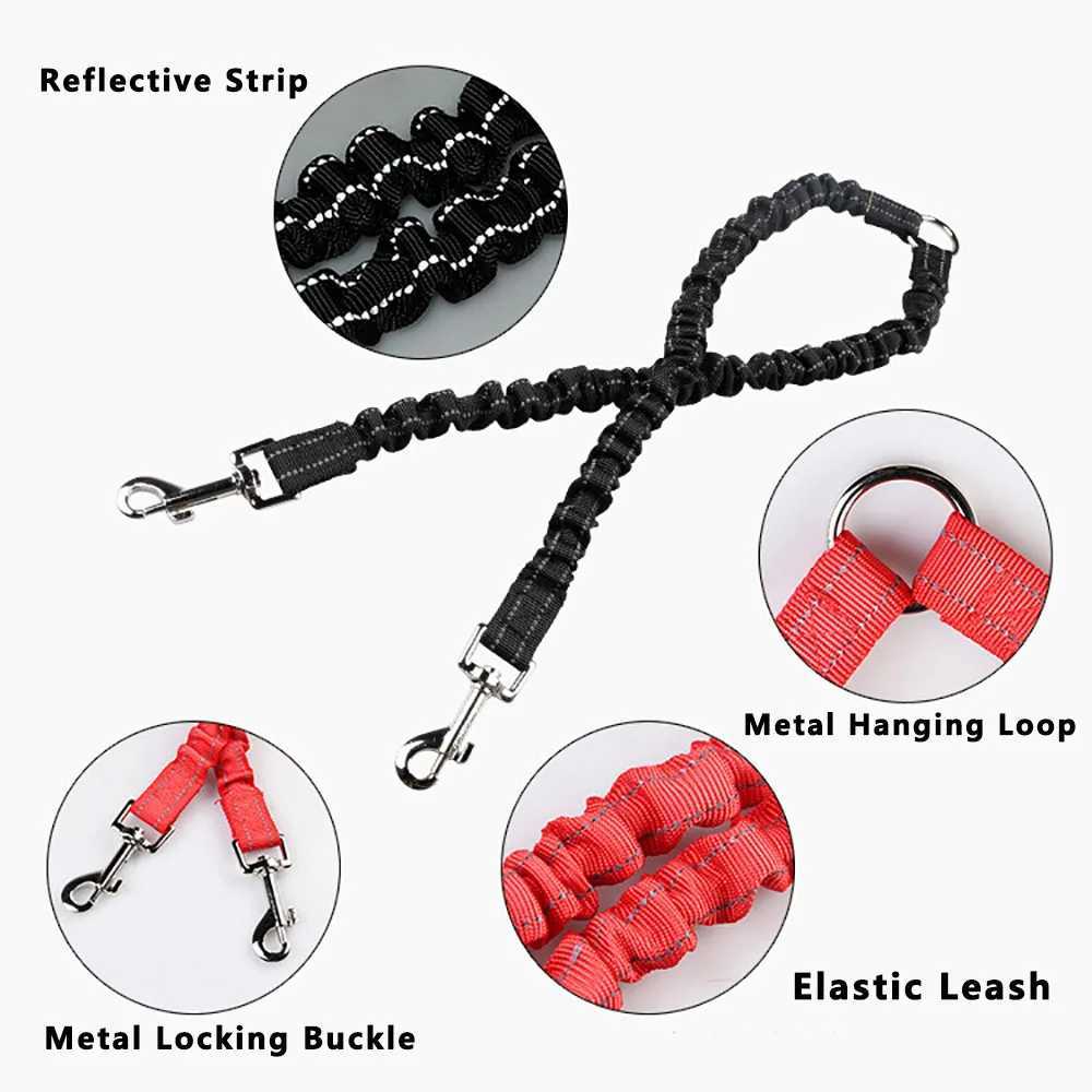 Double Dog Leash 360 Swivel No Tangle Walking Leash Shock Absorbing Bungee for Two Dogs Retractable Elastic Luminous Dog LeashXJ250218