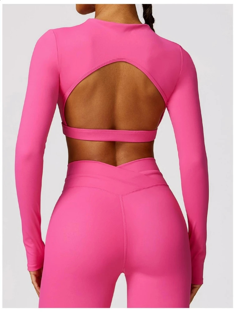 Brushed Tight-Fitting Long-Sleeved Beautiful Back Yoga Wear Womens T-Shirt Running Fitness Long-Sleeved Top 250219