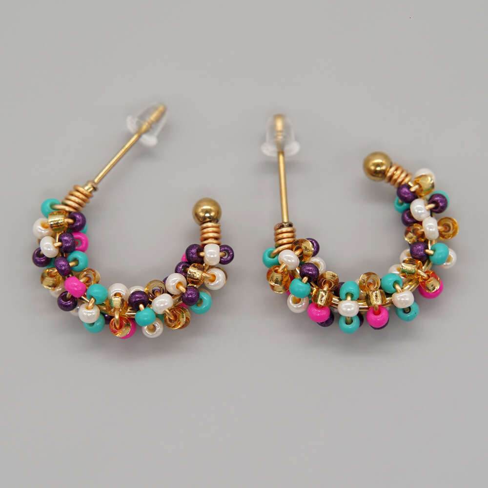 New high-end cute wind copper wire wrapped round rice bead women's small earrings