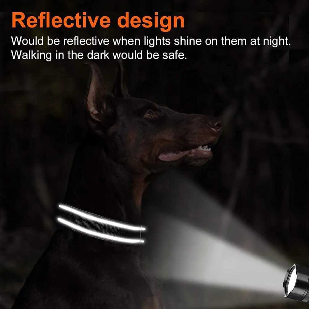 Adjustable Reflective Dog Collar Nylon Custom Name ID Tag Personized Luminous Puppy Gleamy Large Unisex Dog Collar W250219
