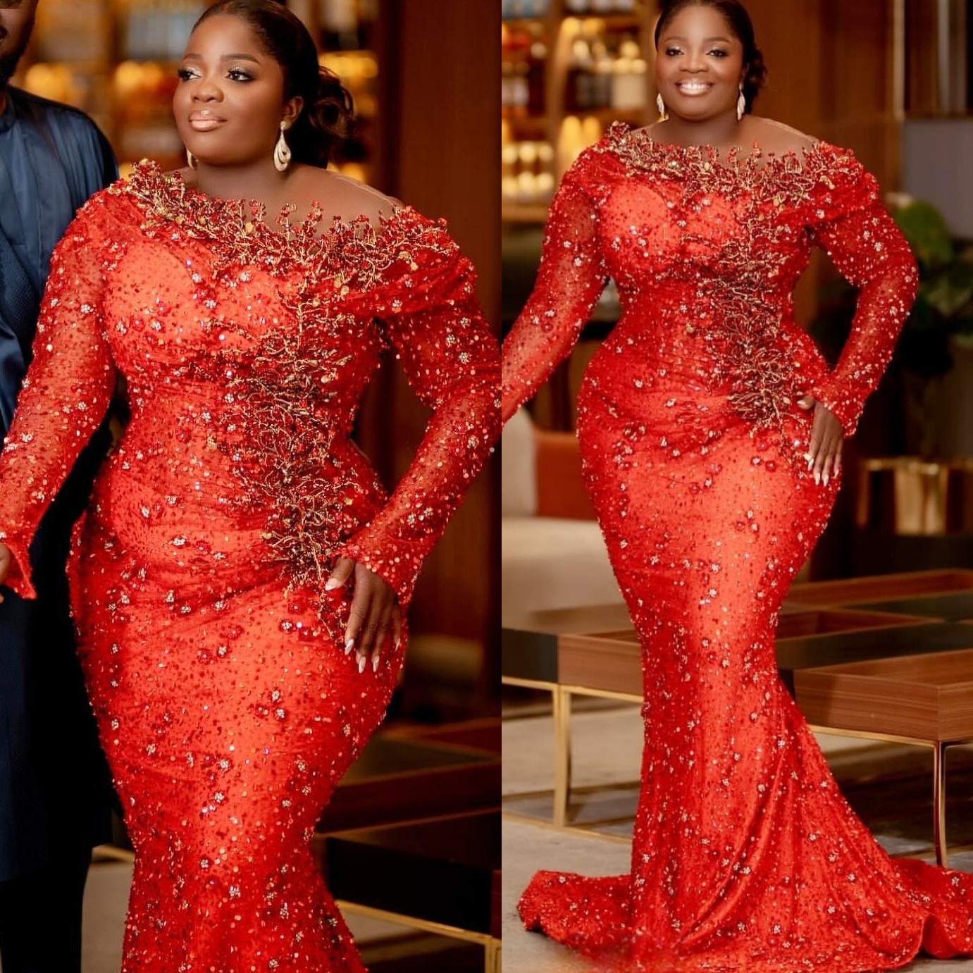 Aso Ebi Red Mermaid Prom Dresses 2025 Crystals Beaded Sequined Evening Formal Party Second Birthday Engagement Gowns Plus Size Dress For Special Occas