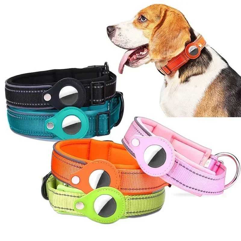 Anti-Lost Dog Collar Waterproof Airtag Protective Case Reflective Pet Necklace for French Bulldog Pitbull Large Dog Accesories 250205
