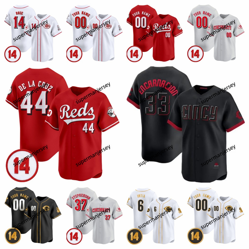 Reds 2025 CINCY Elly De La Cruz Baseball Jersey 14 patch Pete Rose Spencer Steer Jonathan India Tyler Stephenson Barry Larkin Will Benson Men Womem Youth