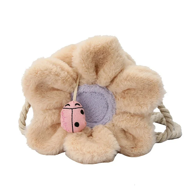 Sunflower Flower Shape One Shoulder Messengers Bag Childrens Plush Small Girls Zipper Fashion Cute Round Contrasting Color Bags 250219