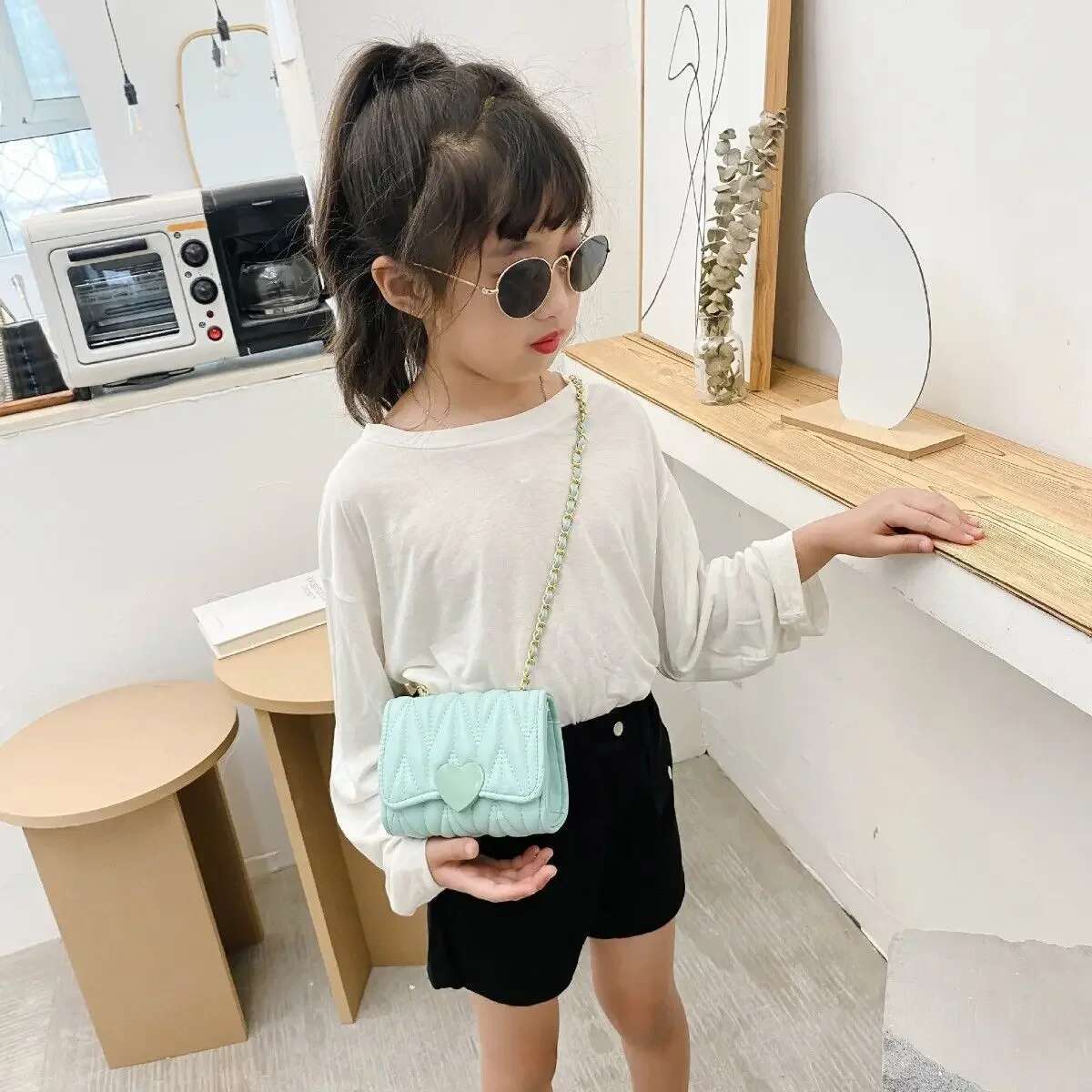Ddmyshoesvip Kids Girls Cute Pink New Arrival Children Princess Heart Lock Shoulder Baby Mini Bags Photograph Props