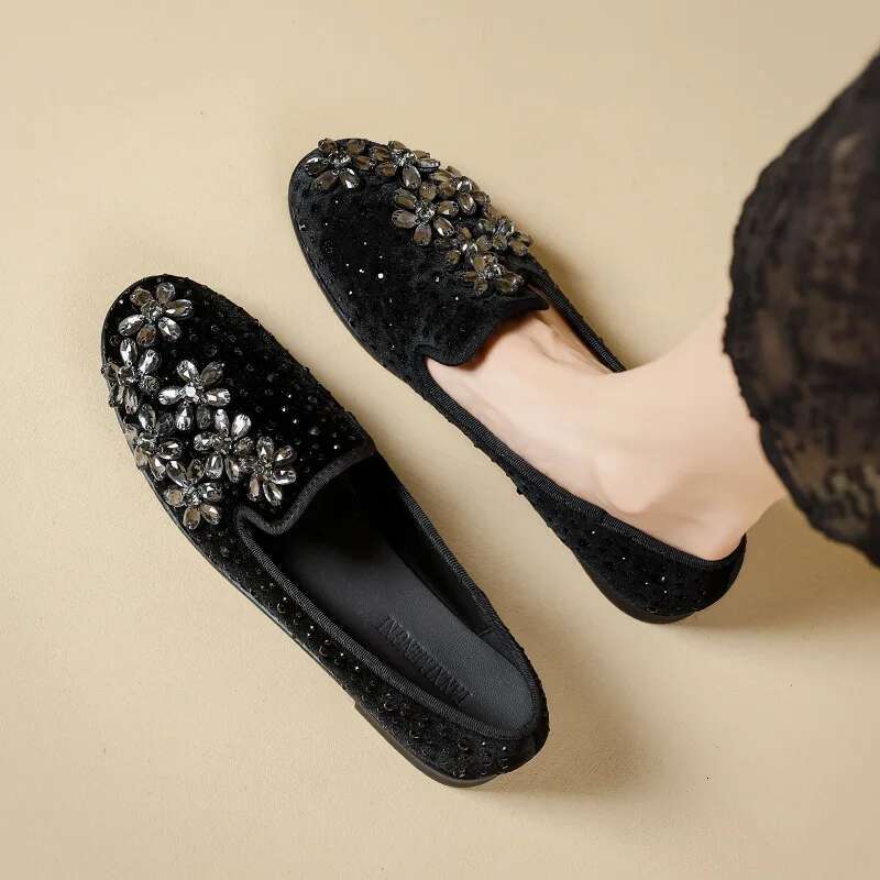 Crystal veet women mary janes slip on ballet flats