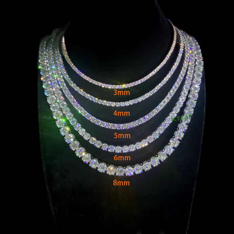 Fine Jewelry Moissanite Round Cut VVS Mossanite Sier Dia Tennis Chain Necklace Ice Hiphop k Men Gift