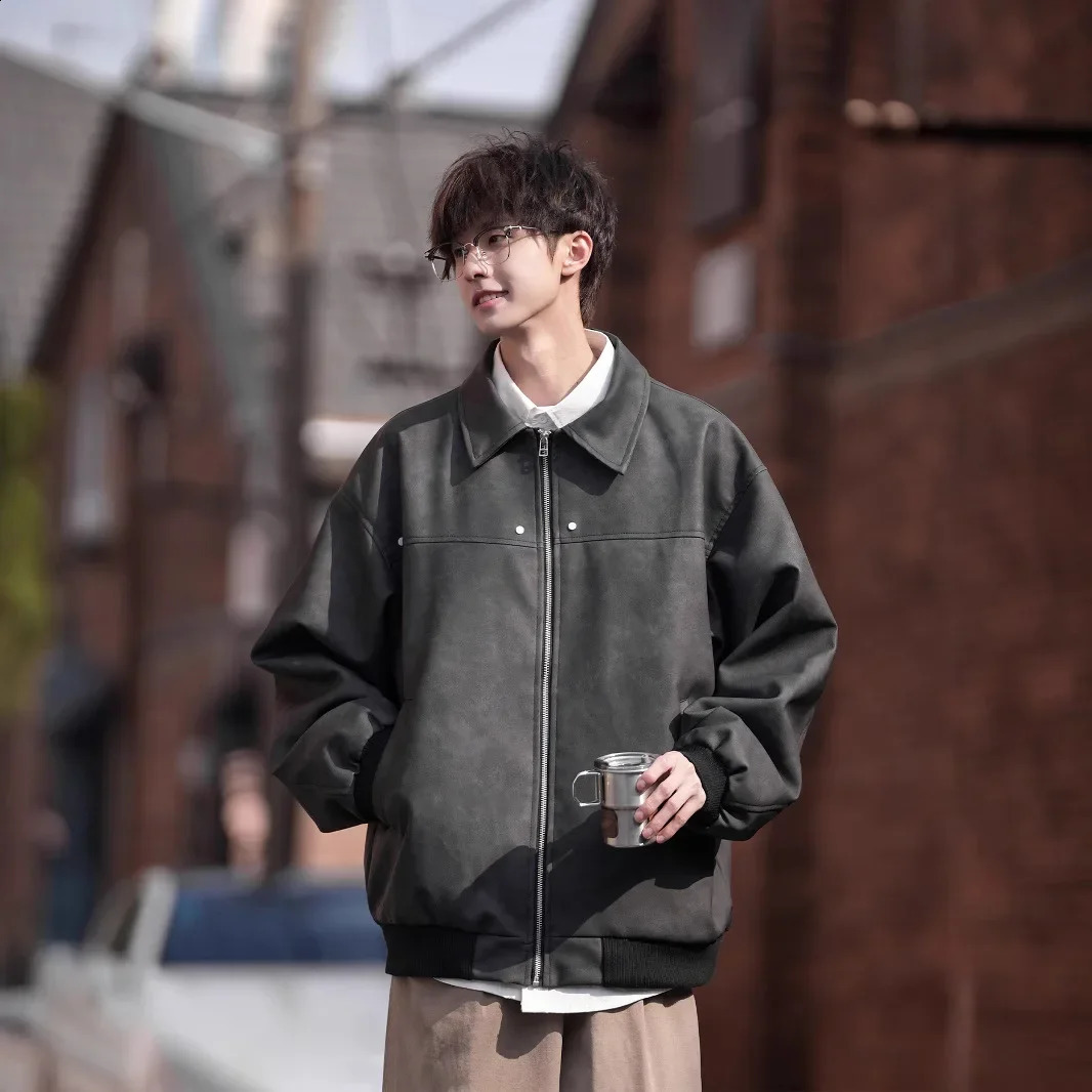 Maillard Brown Leather Jacket For Men Trendy Vintage American Style Loose Fit Fashion Coat Spring Autumn Winter Season 250214