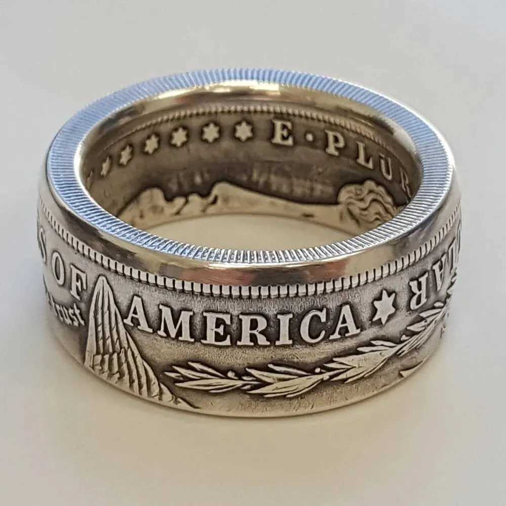 Morgan Silver Dollar Coin Ring Heads Silver Plated Handmade Women Men Vintage Punk Personality Coin Rings Fashion JewelryXJ250219
