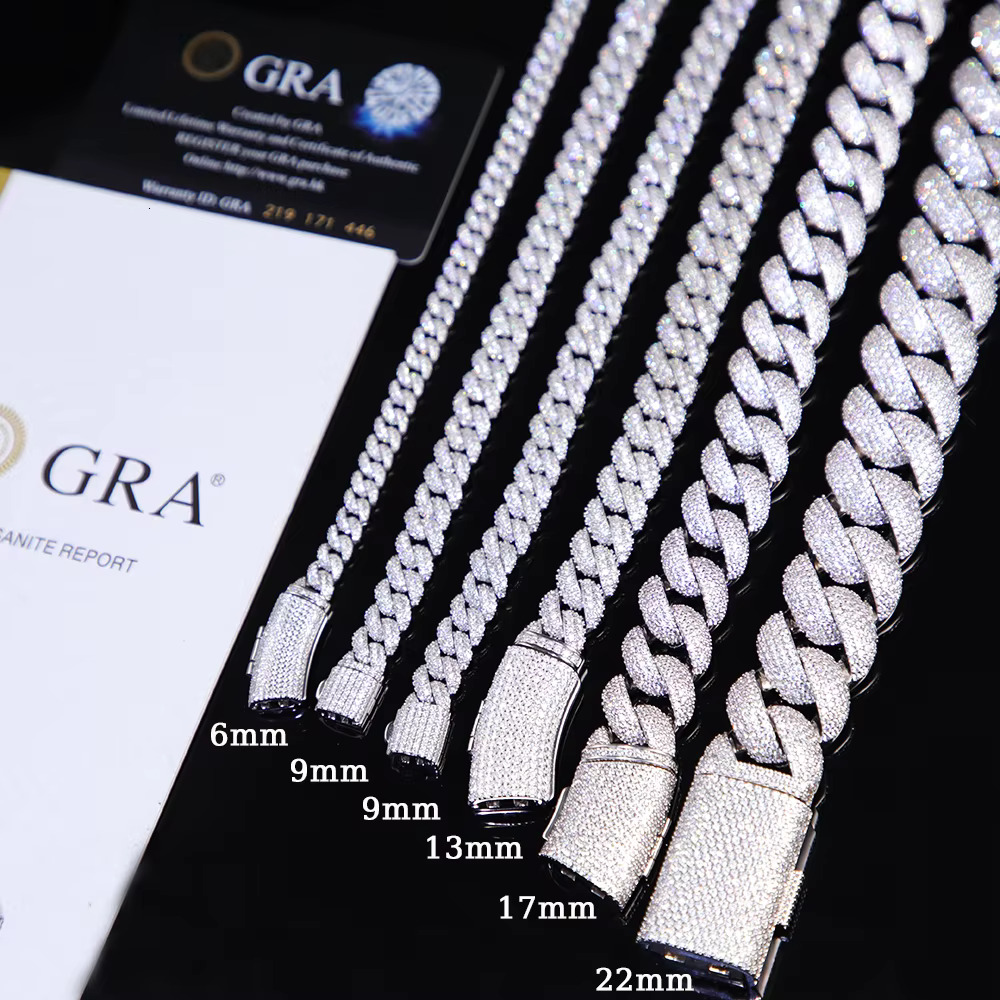 New Arrival Rapper's Hip Hop Jewelry 22mm Sterg Sier 5 Rows VVS Moissanite Iced Out Thick Cuban k Chain Necklace