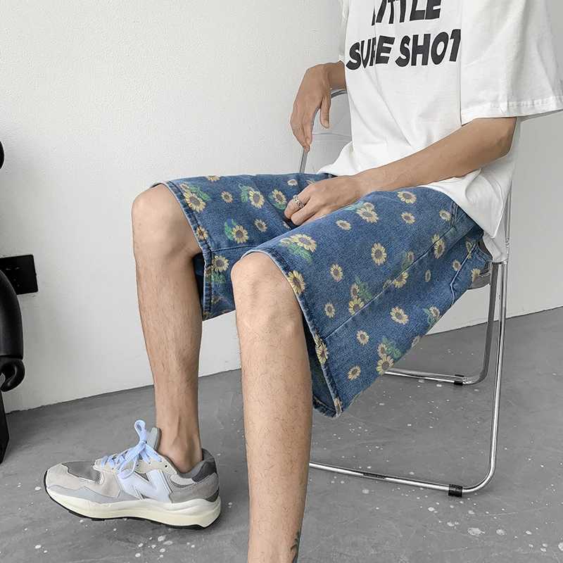 Men's Shorts Summer Denim Shorts Men Fashion Retro Flower Shorts Men Streetwear Hip-hop Loose Print Denim Shorts Mens Beach Shorts M-3XL z250219