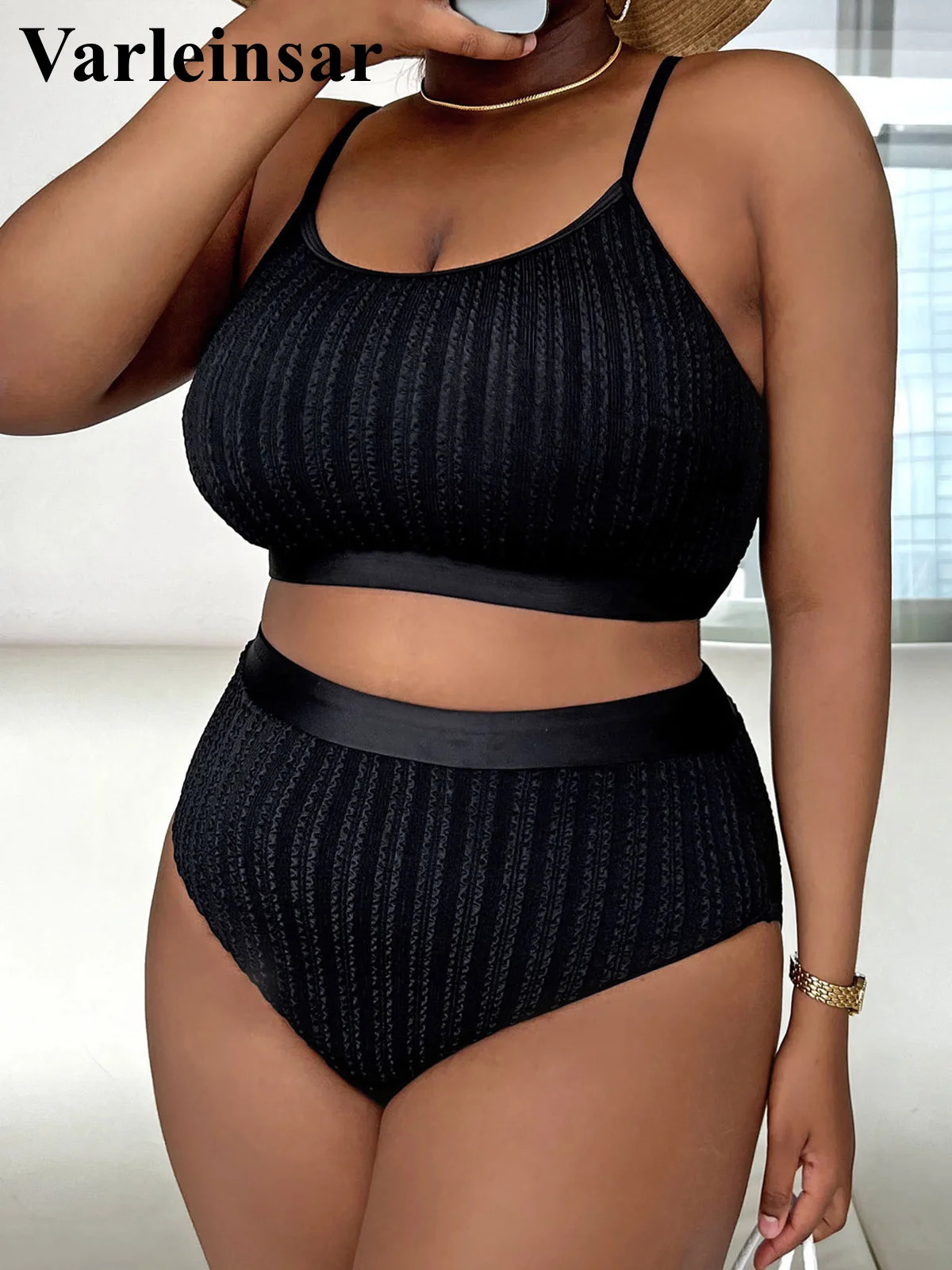0XL 4XL Ribbed Bikini Large Size Swimwear Plus Women Swimsuit Female Twopieces set Bather Bathing Suit Swim V4987 250219