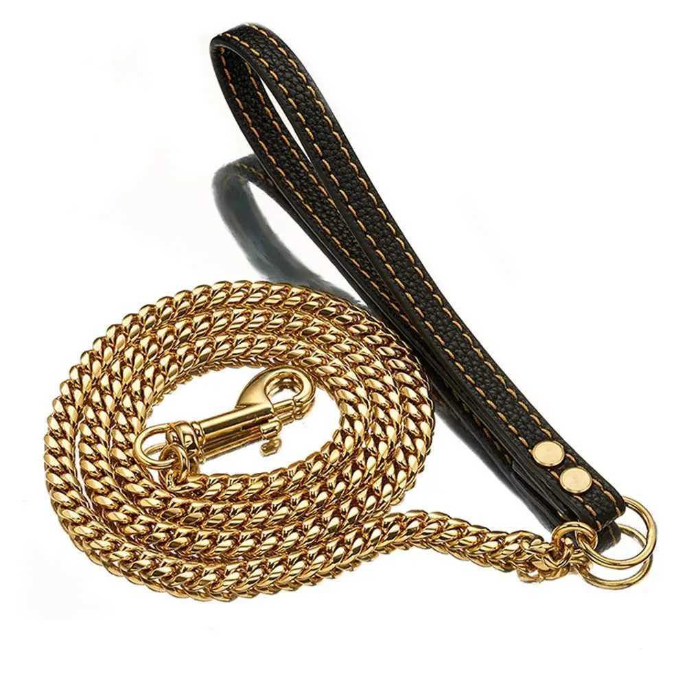 10MM Gold Dog Leash Stainless Steel Metal Chew Proof Dog Lead Chain for Dogs Pet Traction RopeXJ250218