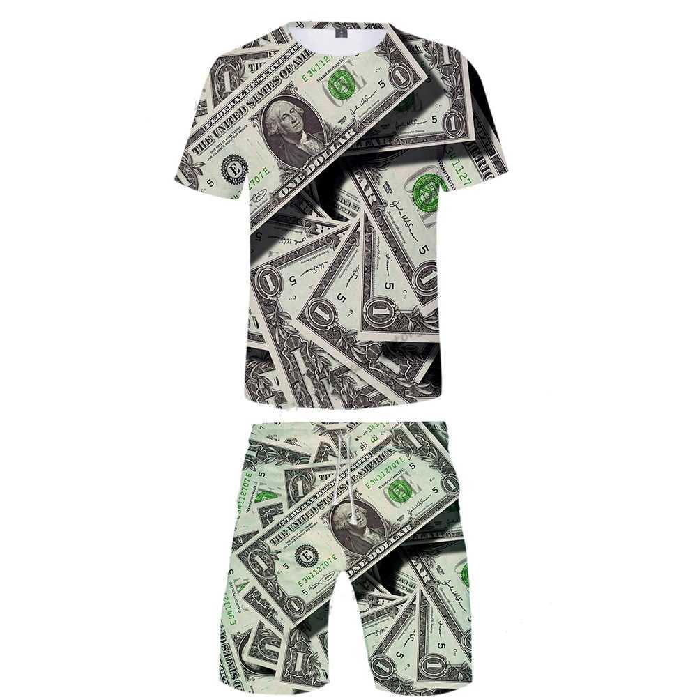 Men Sets Summer United States Dollar 3D Printed Shorts T-shirt Outfits Male Casual Hip Hop Creative Money Shorts 2Piece SuitXJ250218