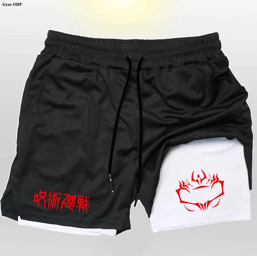 Compression Shorts For Men 2 in Gym Jogging Running Training Breathable Fitness Short Pants Mens Anime Jujutsu Kaisen Printing W250219