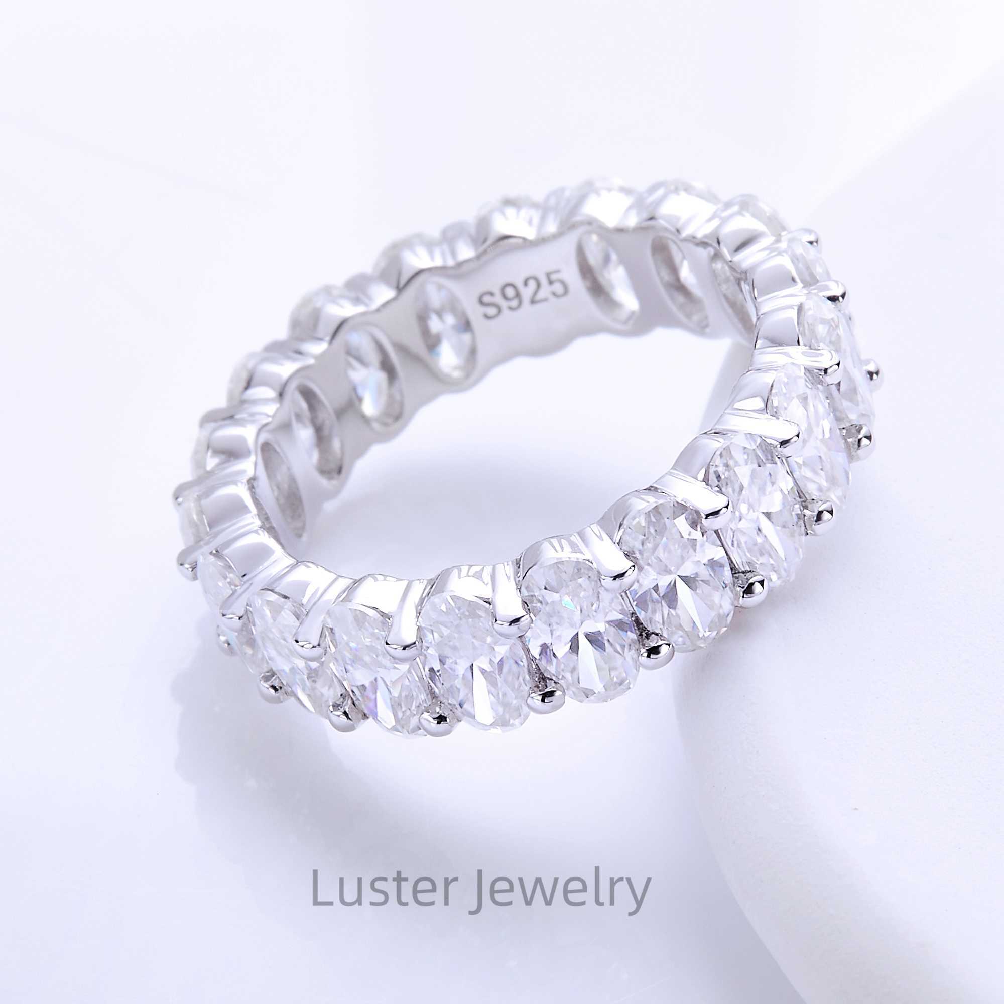 Luster 925 Sterling Silver White Gold Plated Full Moissanite Band 0.3ct/0.5ct/1ct Oval Shape Moissanite Engagement Band Ring