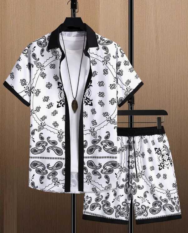 Hawaiian Shirt Set Men 3D Printed Retro Pattern Summer Fashion Casual Luxury Daily Oversized Button-up Shirt+shorts 2 Piece SetXJ250218