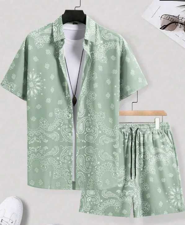 Hawaiian Shirt Set Men 3D Printed Retro Pattern Summer Fashion Casual Luxury Daily Oversized Button-up Shirt+shorts 2 Piece SetXJ250218
